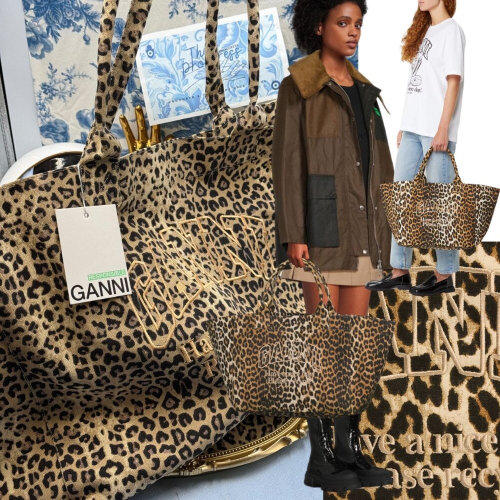 Ganni Leopard Print Tote Bag